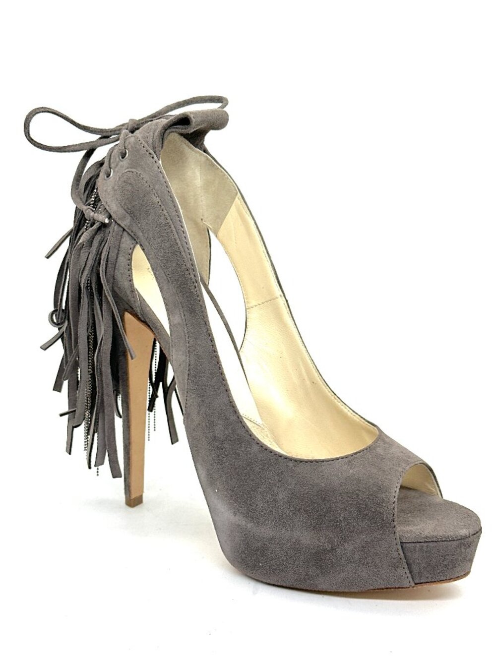 Brian Atwood VERNER Suede Fringe Platform Peep Open Toe Pumps Heels - Picture 8 of 14